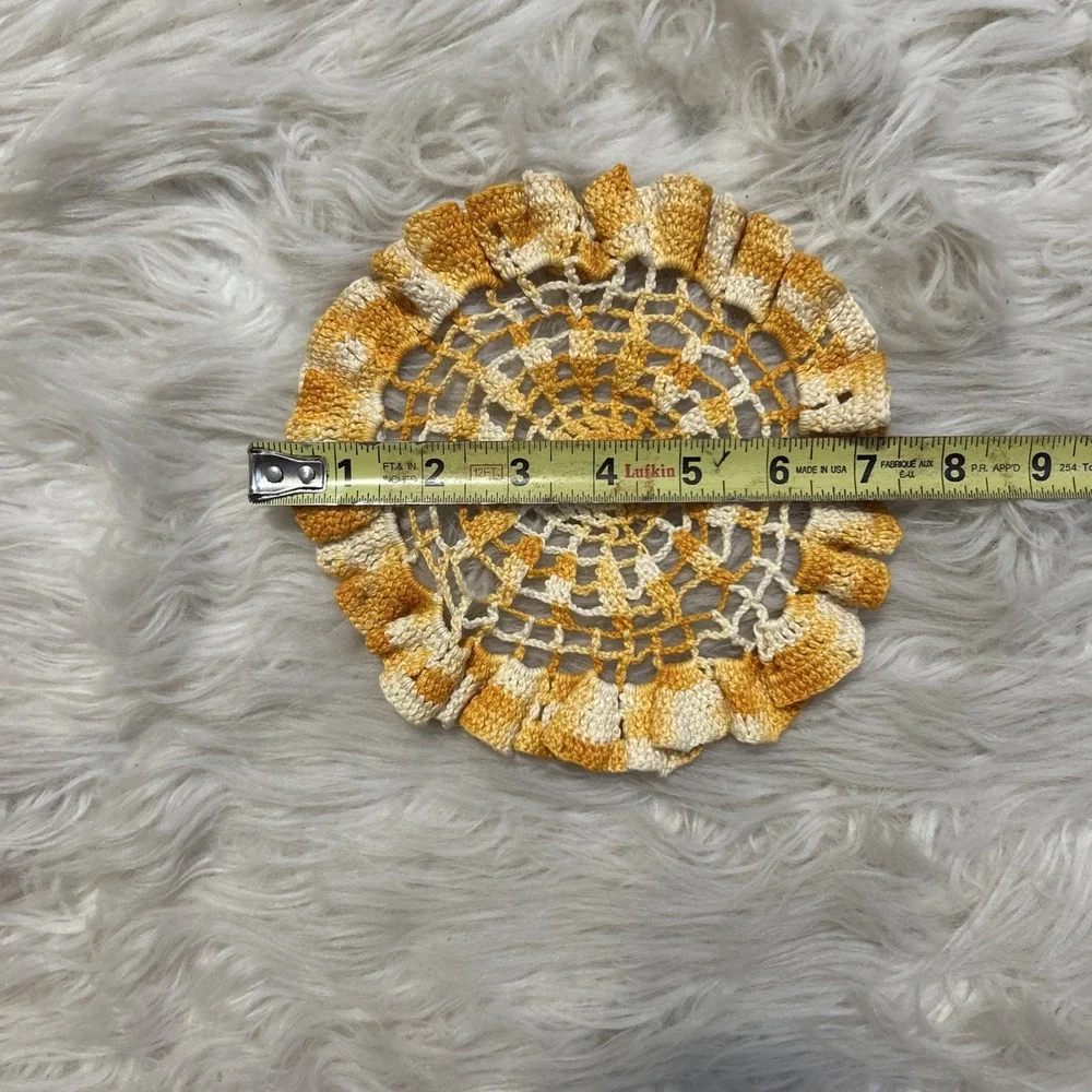 Vintage 2 Handmade Doilies Crocheted Sunflowers Round‎ Yellow Orange Floral
